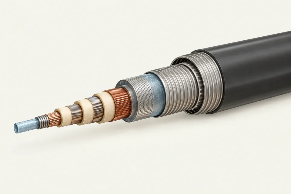 Illustrative layered HTS cable cutaway