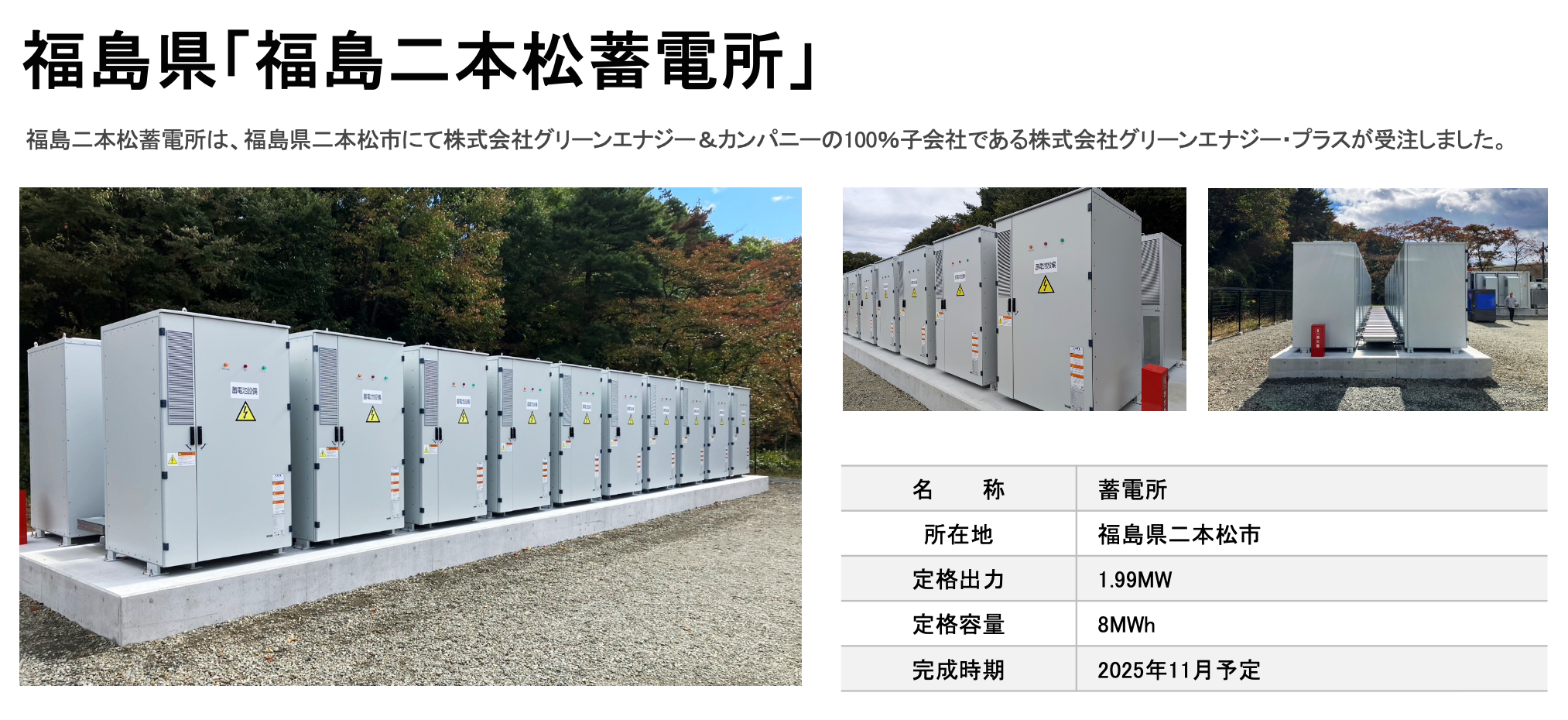 Installation photograph: Fukushima Nihonmatsu battery storage station in Nihonmatsu, Fukushima